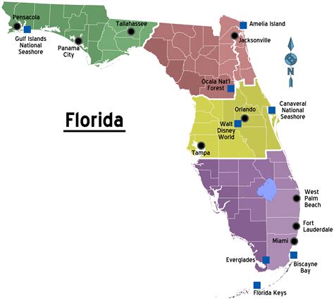 A map of Florida with cities and towns highlighted